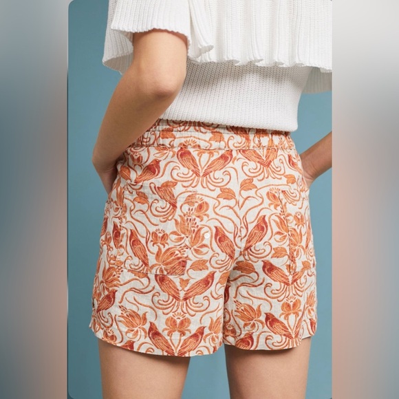 ANTHROPOLOGIE Small Jolene Linen Shorts Bird Floral Print - Picture 2 of 15